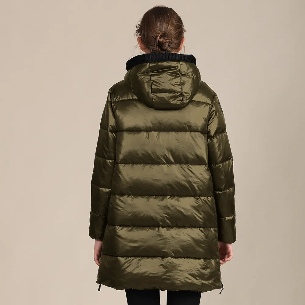 Katty - Jaqueta de inverno acolchoada de nylon brilhante para mulher com capuz