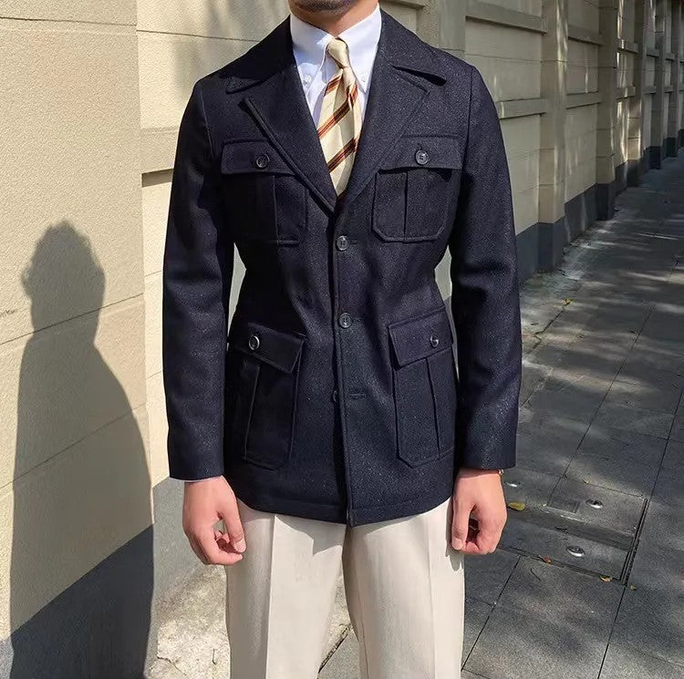 Enzo - Casaco de inverno com gola de sastre, Alta Costura