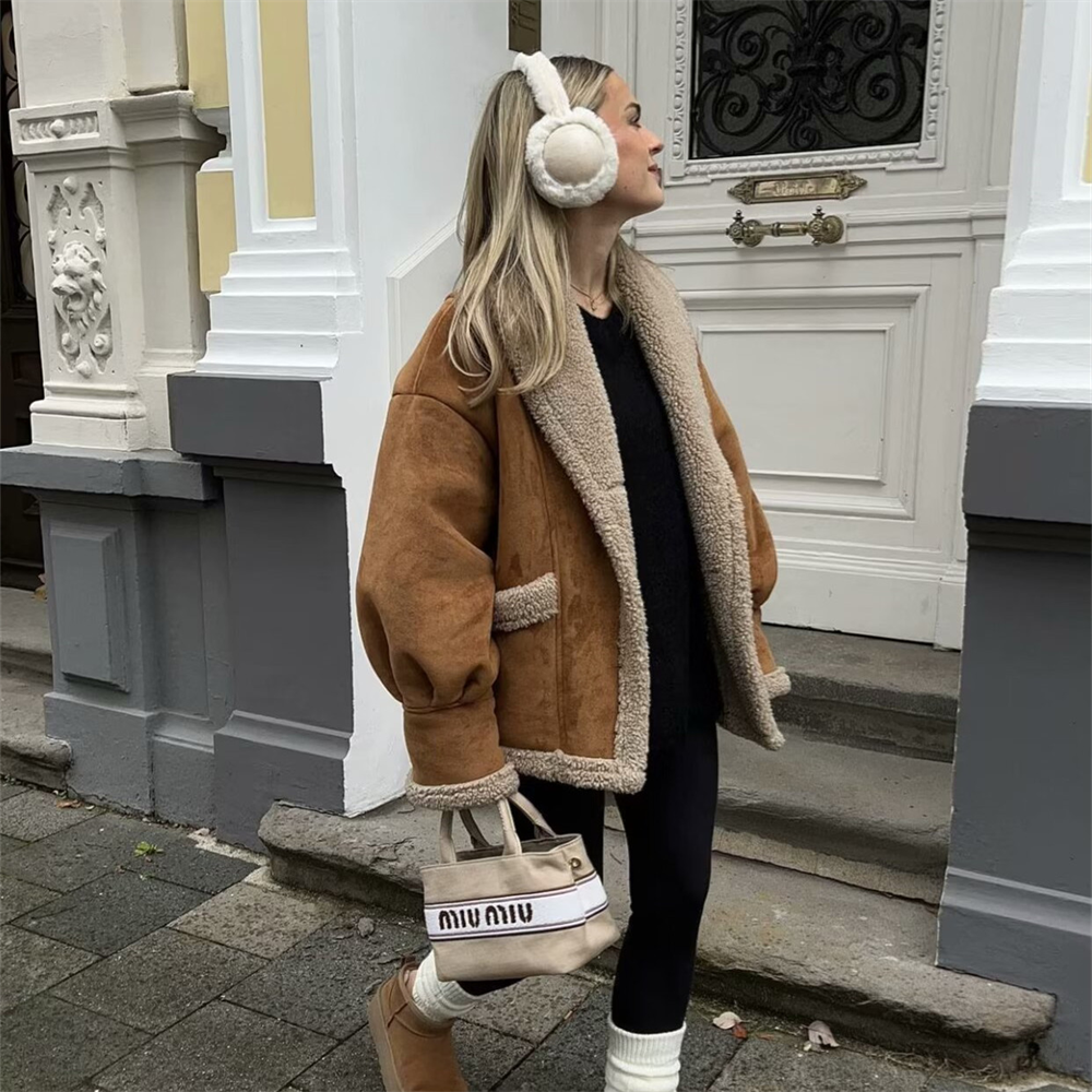 Bianca - Jaqueta de camurça com bolsos, inverno chique, mulher