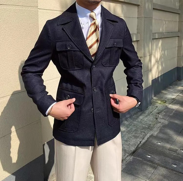 Enzo - Casaco de inverno com gola de sastre, Alta Costura