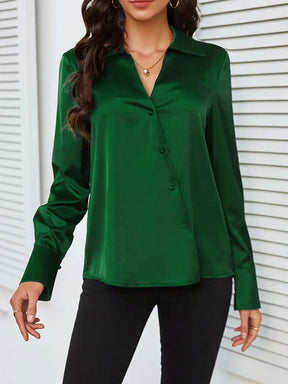 Chantal - Camisa de manga longa com colarinho e botões vermelhos