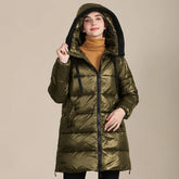 Katty - Jaqueta de inverno acolchoada de nylon brilhante para mulher com capuz