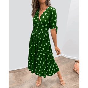 Vestido Midi Elegante com Estampa de Poás - Santorinni
