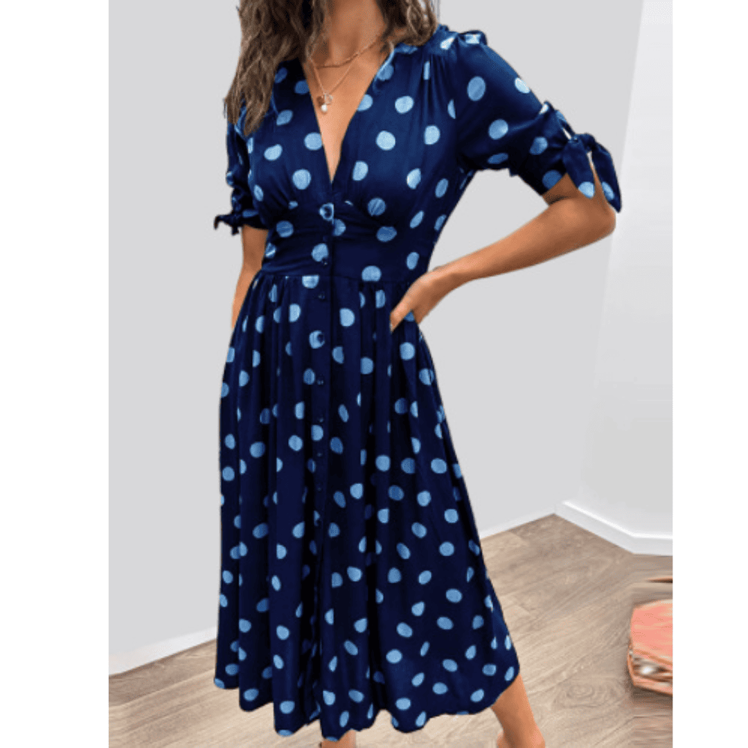 Vestido Midi Elegante com Estampa de Poás - Santorinni