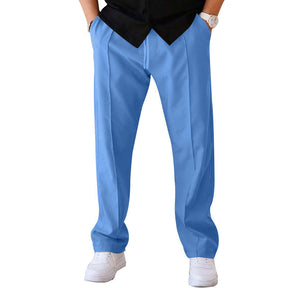 Cómodo pantalón de corte ancho para homem, confeccionado em um material leve e arejado
