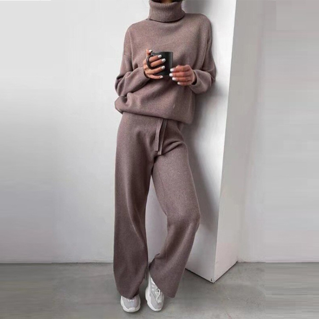 Carmel - Conjunto de 2 peças, suéter de gola alta e calça longa