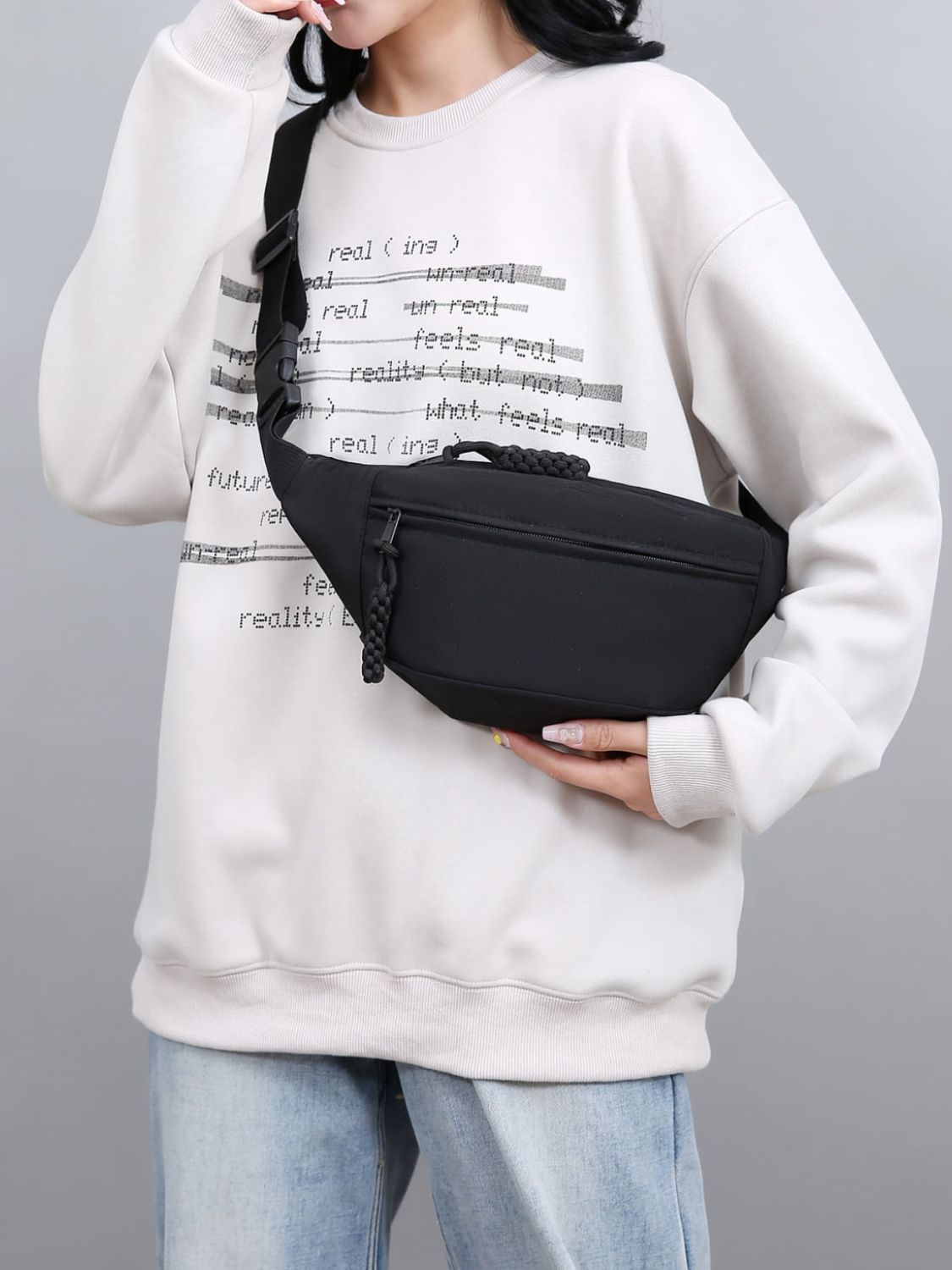 Bolsa transversal de tecido Oxford com alça ajustável