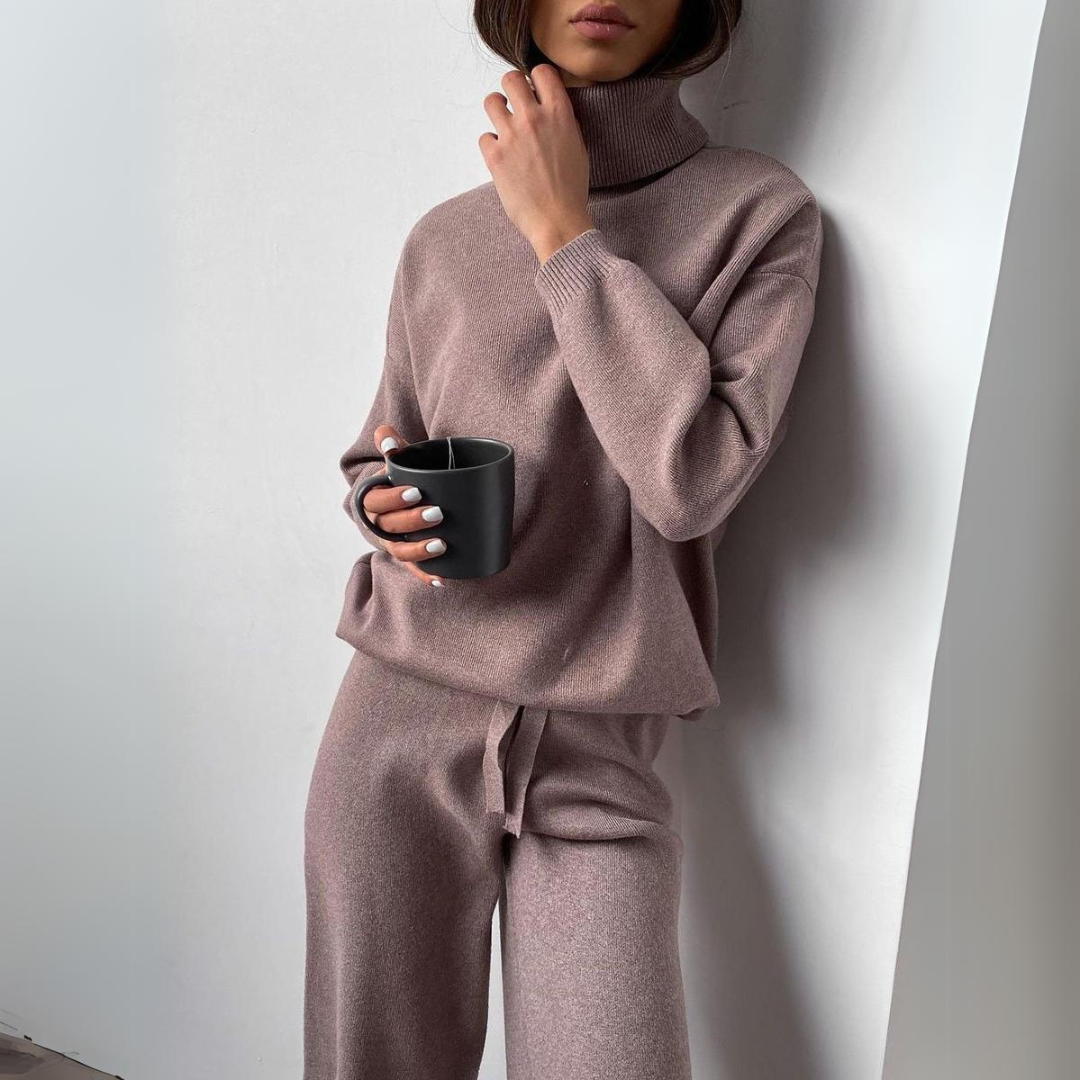 Carmel - Conjunto de 2 peças, suéter de gola alta e calça longa