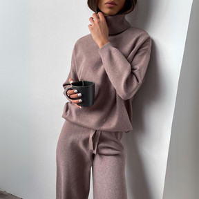 Carmel - Conjunto de 2 peças, suéter de gola alta e calça longa