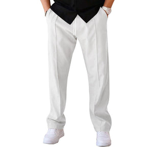 Cómodo pantalón de corte ancho para homem, confeccionado em um material leve e arejado