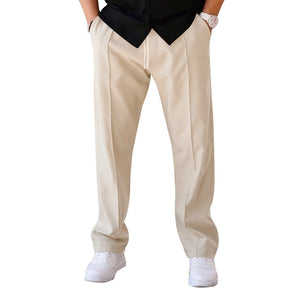 Cómodo pantalón de corte ancho para homem, confeccionado em um material leve e arejado