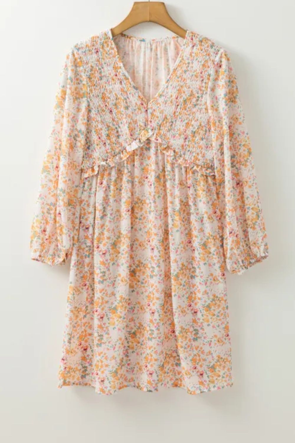 Arielle - Minivestido estampado com decote em V e mangas bufantes