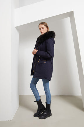 Sara - Parka feminina de comprimento médio com elegante gola de pele