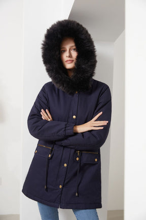 Sara - Parka feminina de comprimento médio com elegante gola de pele