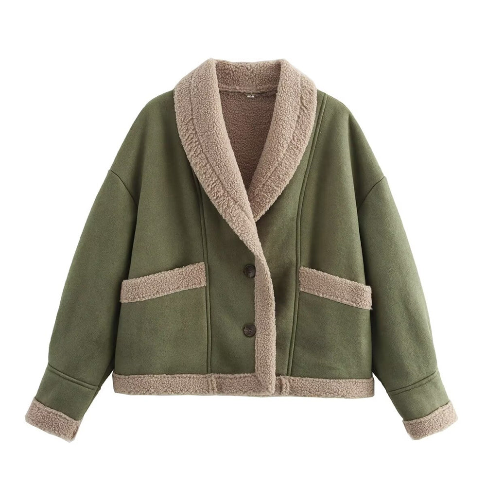 Bianca - Jaqueta de camurça com bolsos, inverno chique, mulher