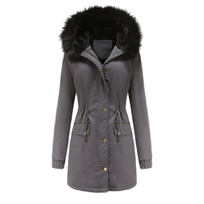 Sara - Parka feminina de comprimento médio com elegante gola de pele
