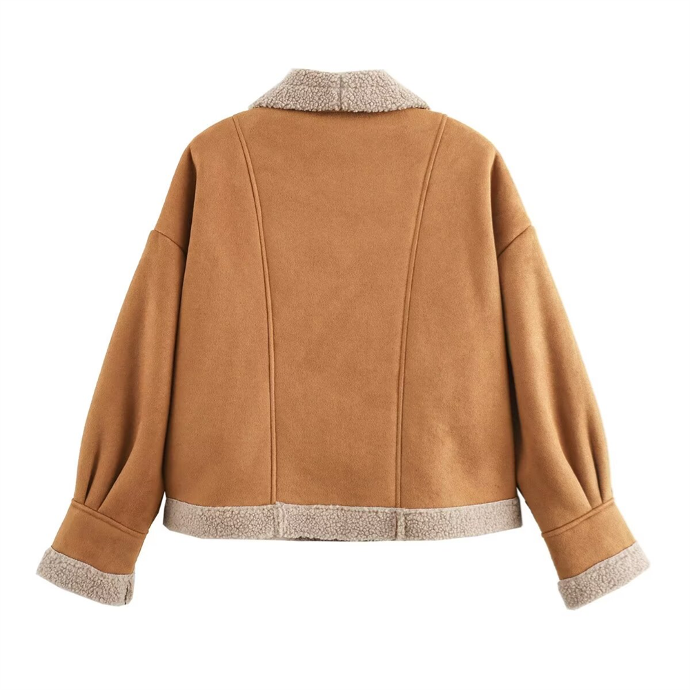 Bianca - Jaqueta de camurça com bolsos, inverno chique, mulher