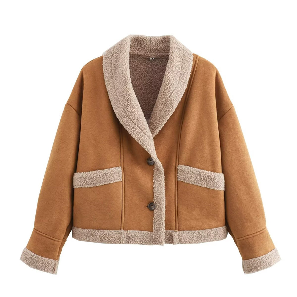 Bianca - Jaqueta de camurça com bolsos, inverno chique, mulher