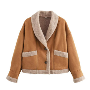 Bianca - Jaqueta de camurça com bolsos, inverno chique, mulher