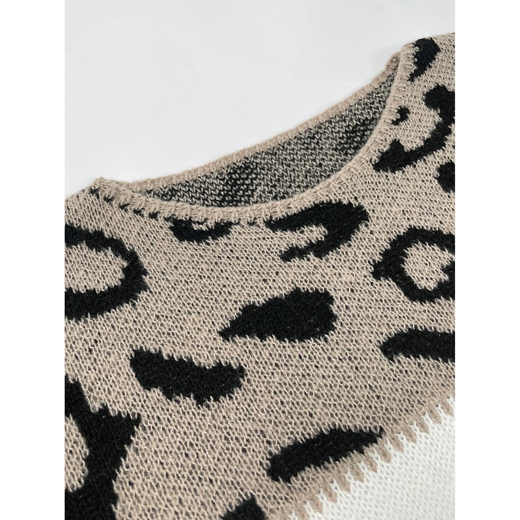Leyna - Suéter de malha com estampa de leopardo