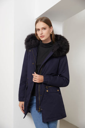 Sara - Parka feminina de comprimento médio com elegante gola de pele
