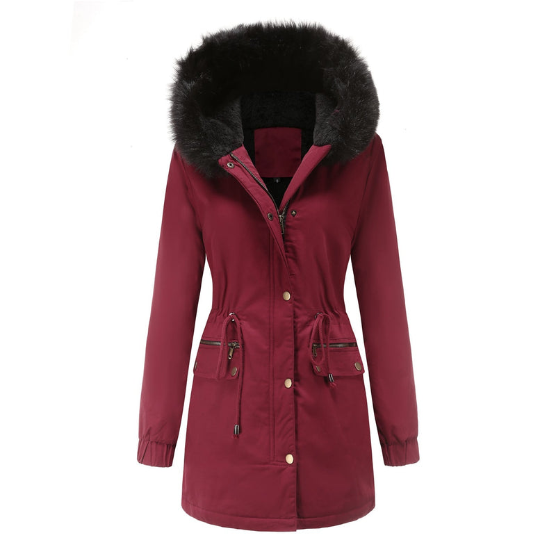 Sara - Parka feminina de comprimento médio com elegante gola de pele