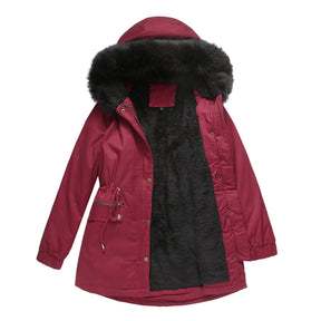 Sara - Parka feminina de comprimento médio com elegante gola de pele