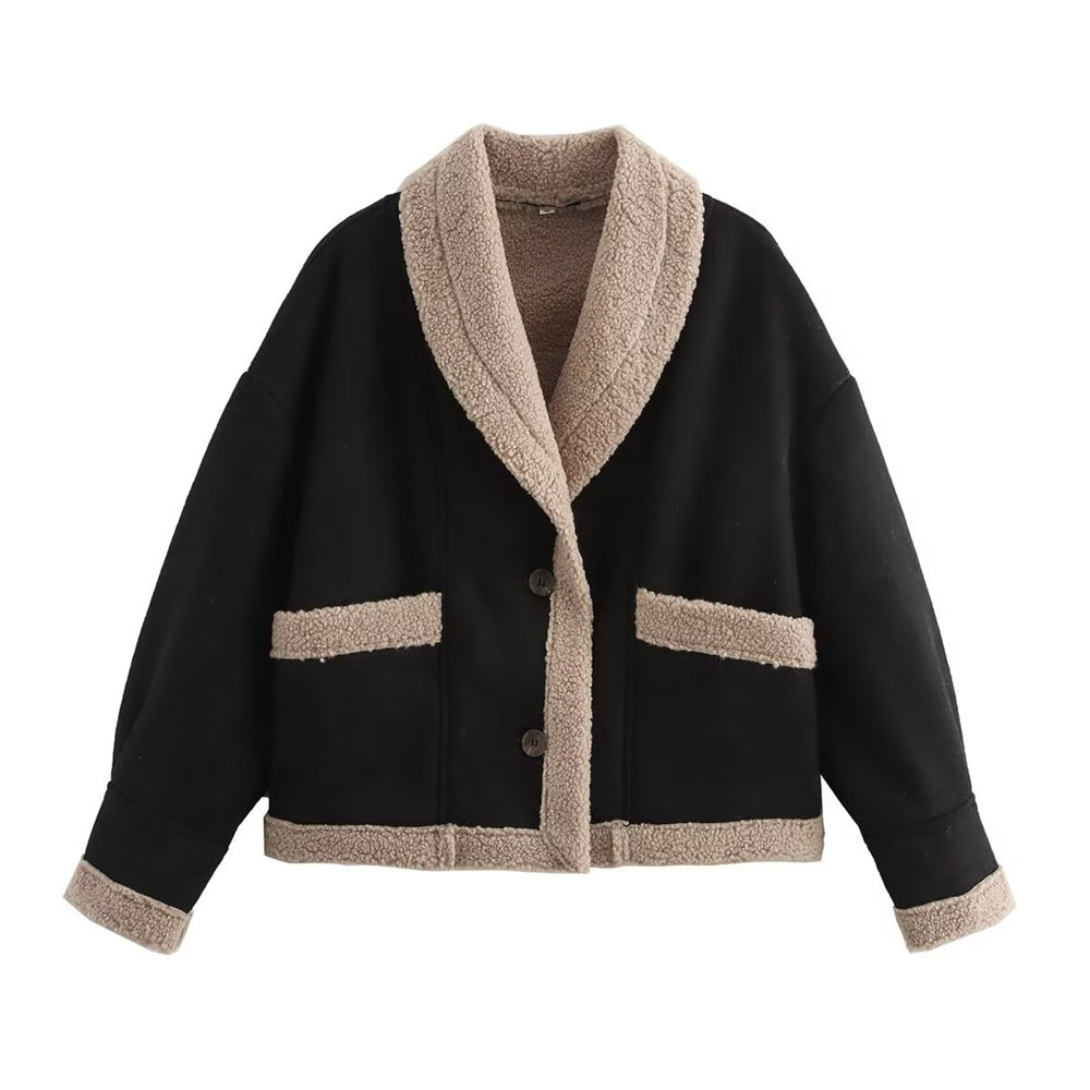 Bianca - Jaqueta de camurça com bolsos, inverno chique, mulher