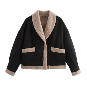 Bianca - Jaqueta de camurça com bolsos, inverno chique, mulher