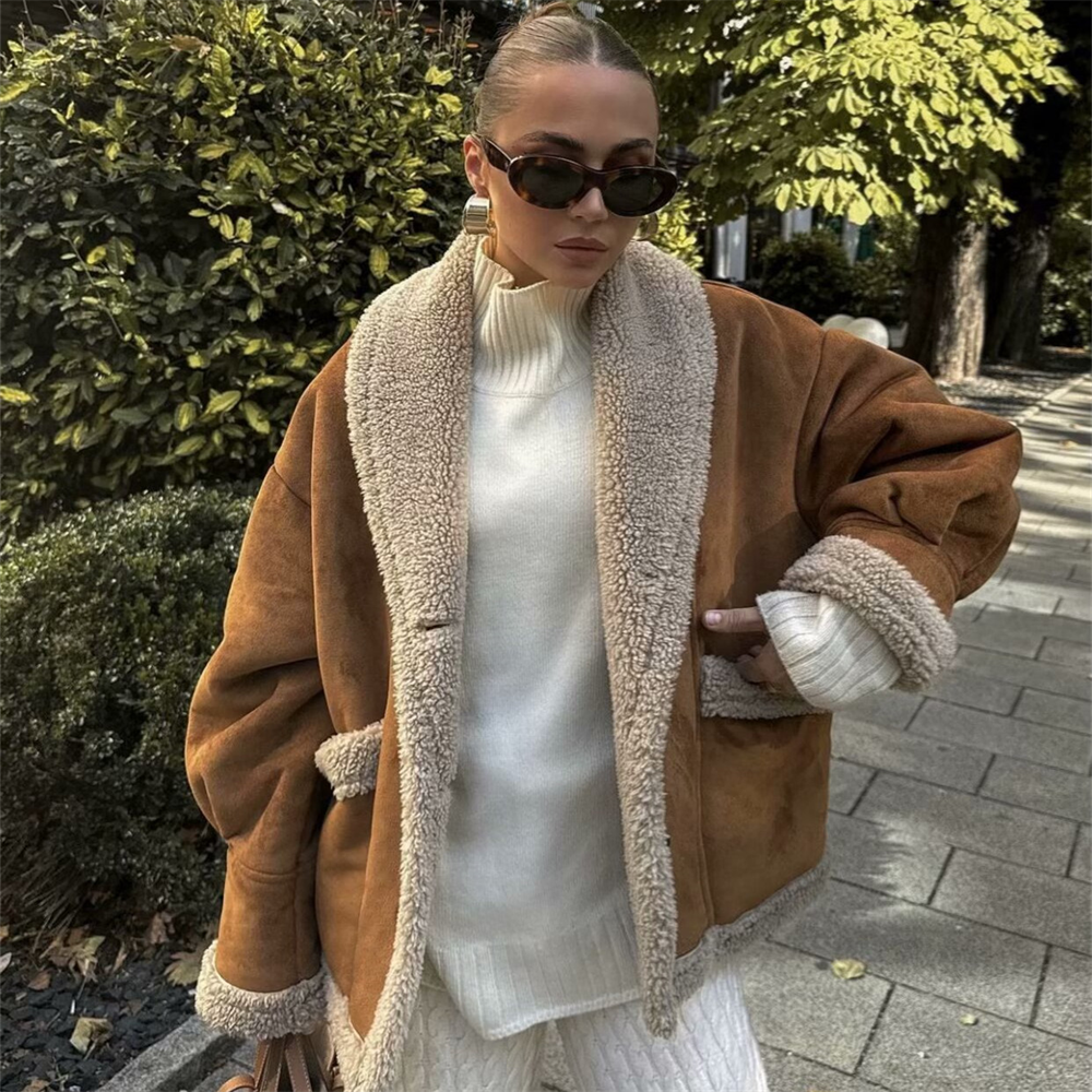 Bianca - Jaqueta de camurça com bolsos, inverno chique, mulher