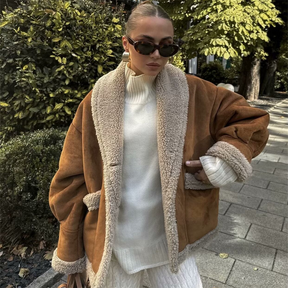 Bianca - Jaqueta de camurça com bolsos, inverno chique, mulher