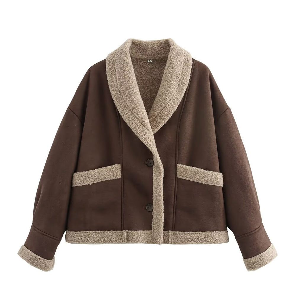 Bianca - Jaqueta de camurça com bolsos, inverno chique, mulher