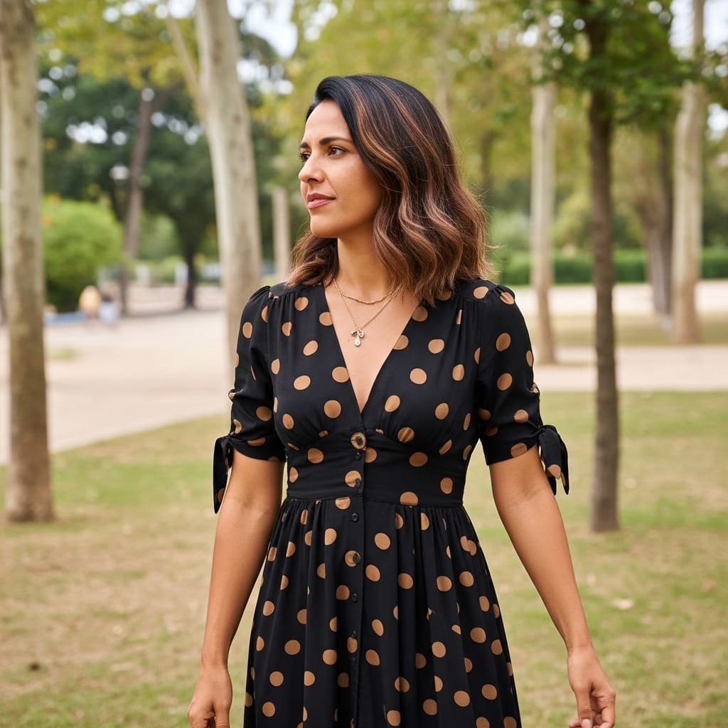 Vestido Midi Elegante com Estampa de Poás - Santorinni