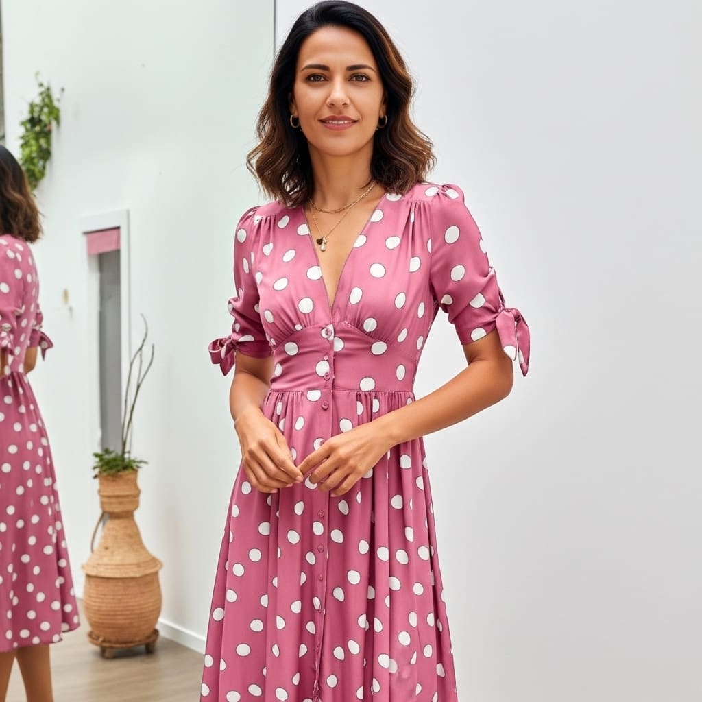 Vestido Midi Elegante com Estampa de Poás - Santorinni