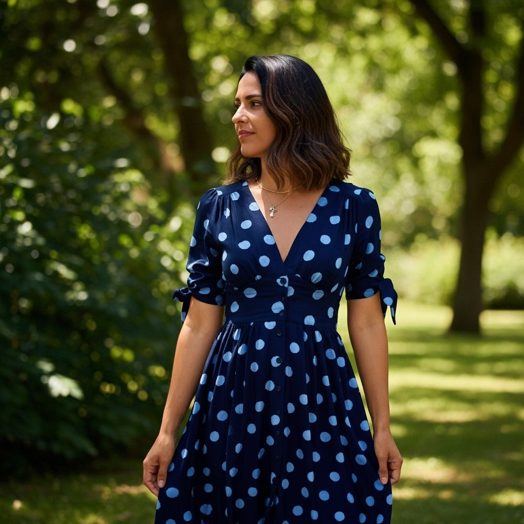 Vestido Midi Elegante com Estampa de Poás - Santorinni