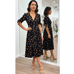 Vestido Midi Elegante com Estampa de Poás - Santorinni