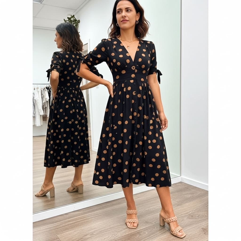 Vestido Midi Elegante com Estampa de Poás - Santorinni