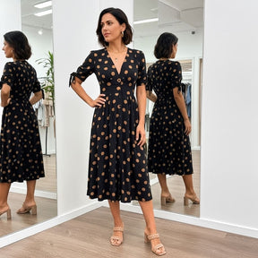 Vestido Midi Elegante com Estampa de Poás - Santorinni