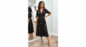 Vestido Midi Elegante com Estampa de Poás - Santorinni