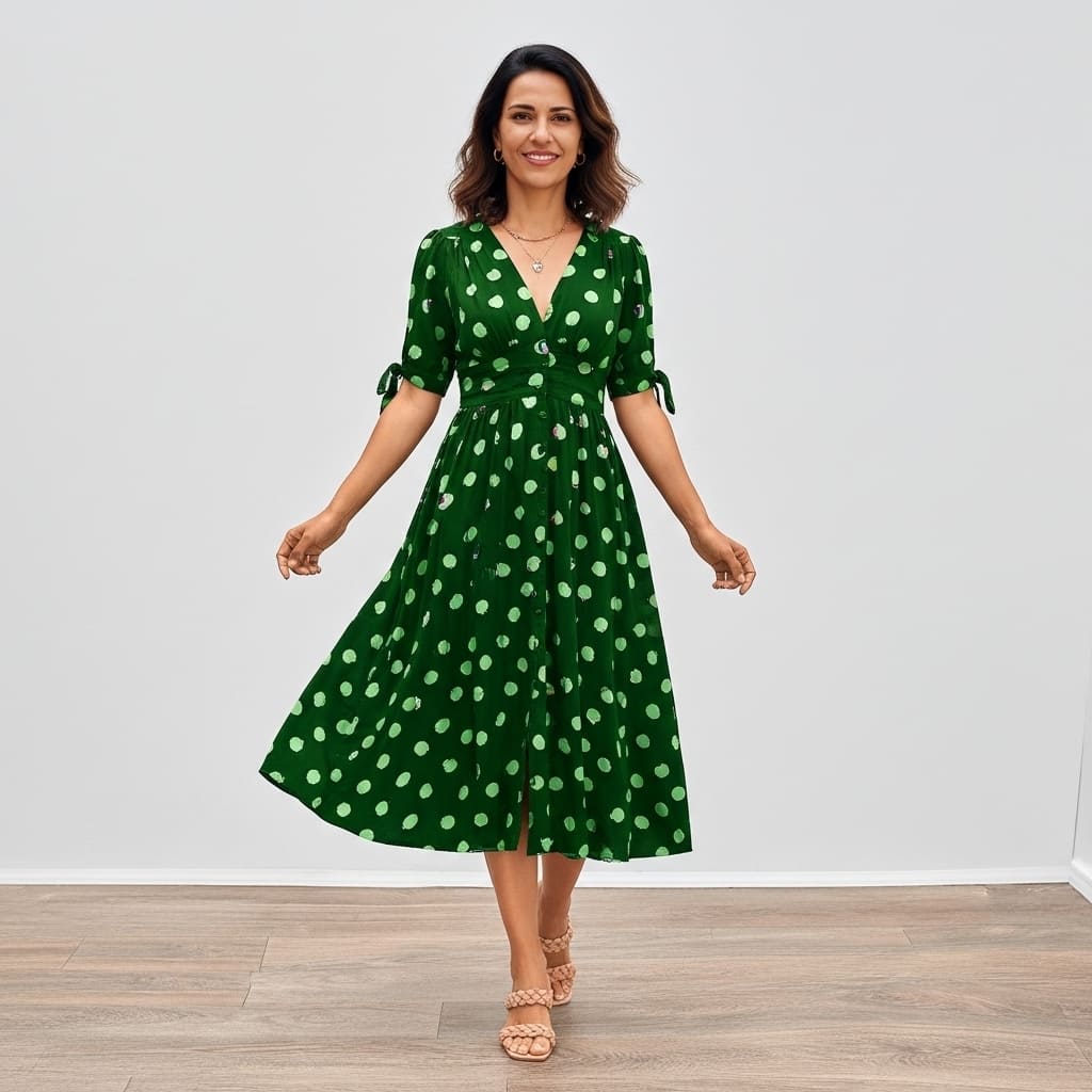 Vestido Midi Elegante com Estampa de Poás - Santorinni