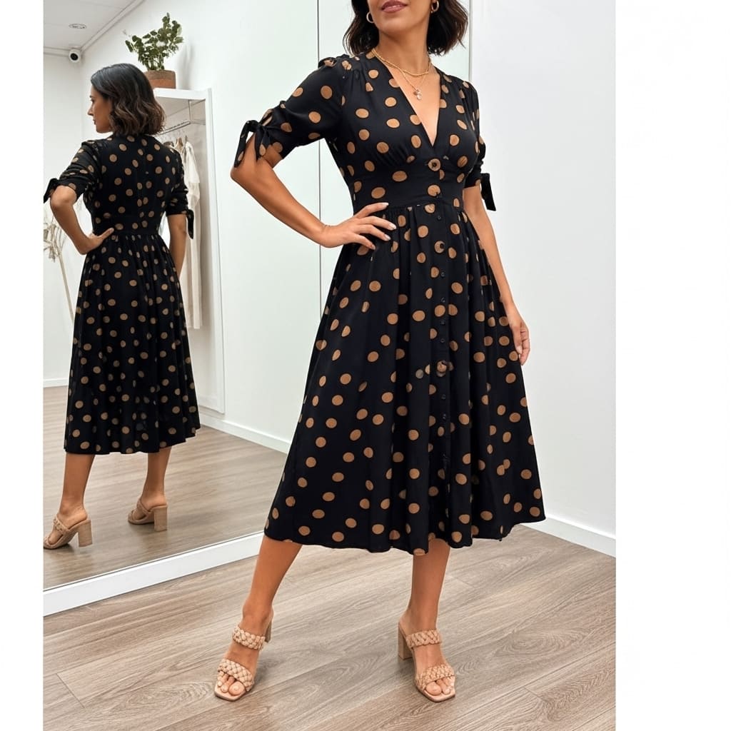 Vestido Midi Elegante com Estampa de Poás - Santorinni