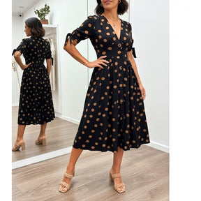 Vestido Midi Elegante com Estampa de Poás - Santorinni