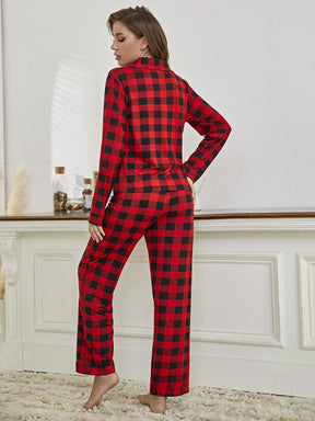 Conjunto de pijama Anouk Plaid CollaRouge com top de manga longa e decote em V e calça