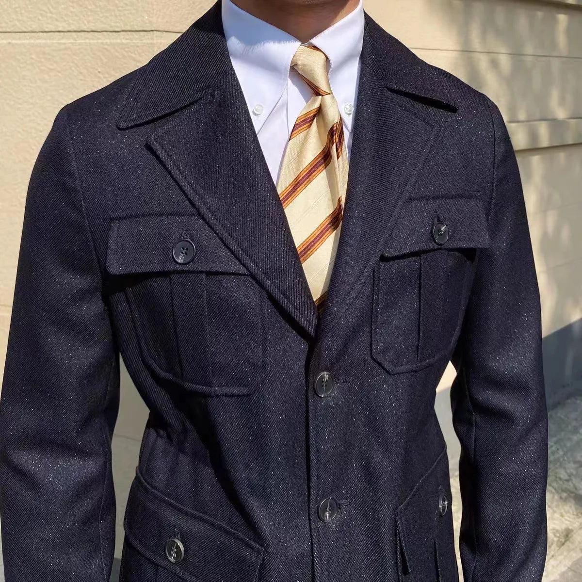 Enzo - Casaco de inverno com gola de sastre, Alta Costura